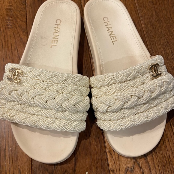 CHANEL Shoes - Authentic CHANEL lamb skin pearl slides Size 39